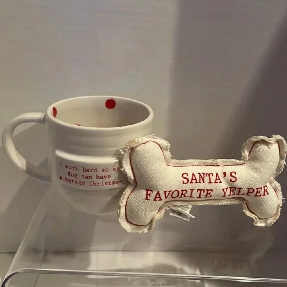 Mud Pie White Santa's Favorite Dog Toy and Mug Set/NWT